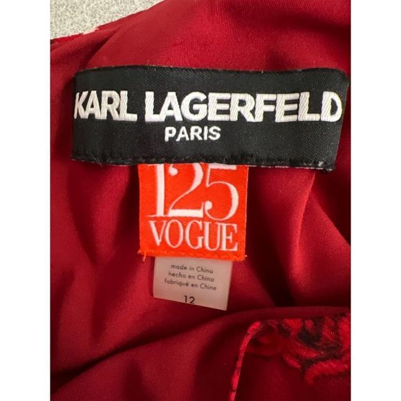 KARL Lagerfeld 125 Vogue Red Rose Floral Print Midi Dress Women’s Size 12 - Picture 3 of 4